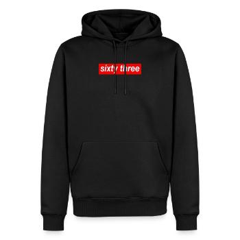 soixante trois - Männer Premium Bio Hoodie - Schwarz - Vorne - Nico (187cm)