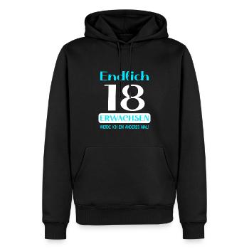 Endlich 18 erwachsen werde ich ein anderes mal - Männer Premium Bio Hoodie - Schwarz - Vorne - Nico (187cm)
