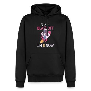 3..2..1.. Blast Off - J’ai 8 ans maintenant - 8e anniversaire - Sweat à capuche Premium bio Homme - noir - Devant - Nico (187cm)