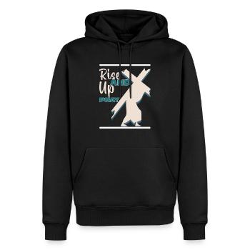 Happy Rise Up And Pray Retro Boho Religious Christ - Men’s Premium Organic Hoodie - black - Front - Nico (187cm)