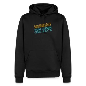 Work, Save, Travel, Repeat Urlaub, Ferien, Reise, - Männer Premium Bio Hoodie - Schwarz - Vorne - Nico (187cm)
