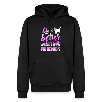 Life Is Better With True Friends Cat Lover Tee - Männer Premium Bio Hoodie - Schwarz - Vorne - Nico (187cm)
