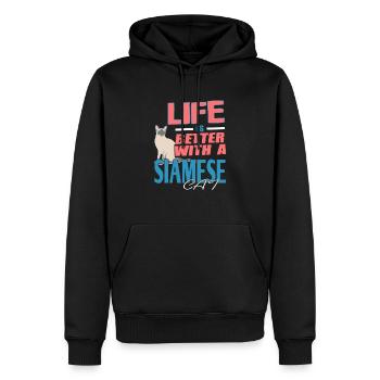 Life Is Better With A Siamese Cat T-Shirt - Männer Premium Bio Hoodie - Schwarz - Vorne - Nico (187cm)