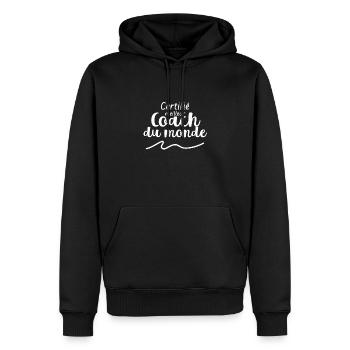 Certifié meilleur Coach du monde - Sweat à capuche Premium bio Homme - noir - Devant - Nico (187cm)