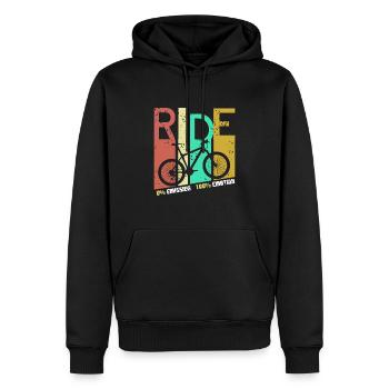 Retro RIDE 0% Emission 100% Emotion Cycling Tea - Men’s Premium Organic Hoodie - black - Front - Nico (187cm)