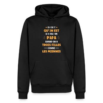 Père Meilleur Papa quand on a trois filles - Sweat à capuche Premium bio Homme - noir - Devant - Nico (187cm)