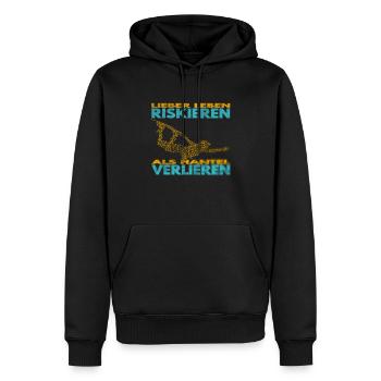 Lieber Leben riskieren, als Hantel verlieren. - Männer Premium Bio Hoodie - Schwarz - Vorne - Nico (187cm)