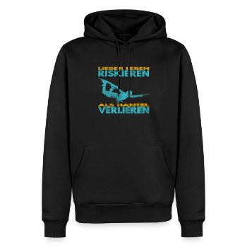Lieber Leben riskieren, als Hantel verlieren. - Männer Premium Bio Hoodie - Schwarz - Vorne - Nico (187cm)