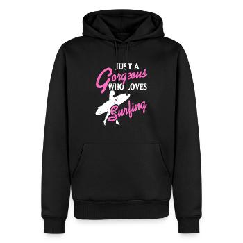 Just A Gorgeous Who Loves Surfing T-Shirt - Männer Premium Bio Hoodie - Schwarz - Vorne - Nico (187cm)