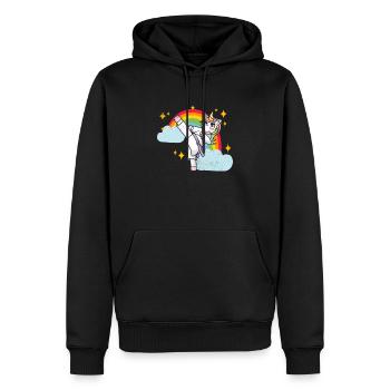 Lustige Karate Kampfsportarten Regenbogen Einhorn - Männer Premium Bio Hoodie - Schwarz - Vorne - Nico (187cm)