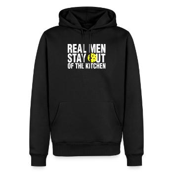 Real Men Stay Out Of The Kitchen Funny Pickleball - Men’s Premium Organic Hoodie - black - Front - Nico (187cm)