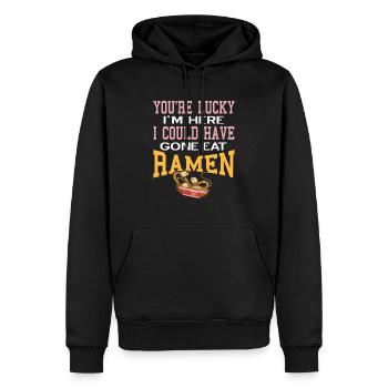You're Lucky I'm Here Funny Ramen Lover T-Shirt - Men’s Premium Organic Hoodie - black - Front - Nico (187cm)