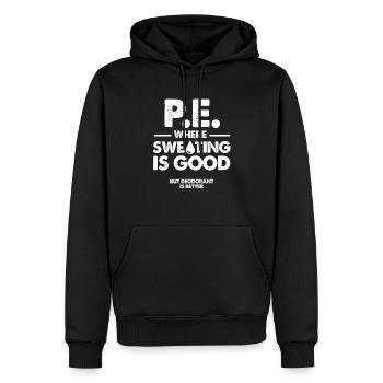 PE Where Sweating Is Good - Men’s Premium Organic Hoodie - black - Front - Nico (187cm)