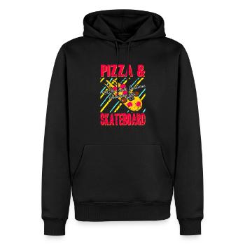 Vintage Pizza & Skateboard 100% Satisfaction - Männer Premium Bio Hoodie - Schwarz - Vorne - Nico (187cm)