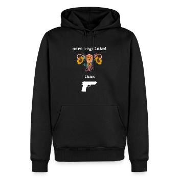Plus réglementé que les armes à feu - Sweat à capuche Premium bio Homme - noir - Devant - Nico (187cm)