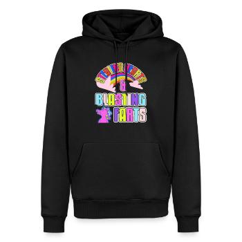 Voler des cœurs et faire sauter des pets Drôle de licorne - Sweat à capuche Premium bio Homme - noir - Devant - Nico (187cm)