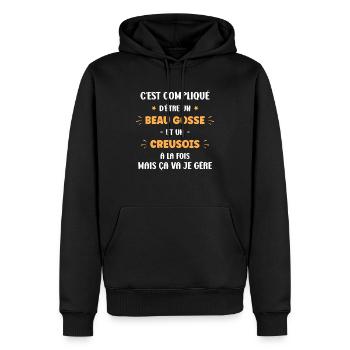Compliqué beau gosse et Creusois - Sweat à capuche Premium bio Homme - noir - Devant - Nico (187cm)
