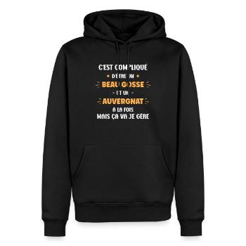 Compliqué beau gosse et auvergnat - Sweat à capuche Premium bio Homme - noir - Devant - Nico (187cm)