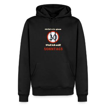 Ich fahren langsam weil ich will - Sonntags - Männer Premium Bio Hoodie - Schwarz - Vorne - Nico (187cm)
