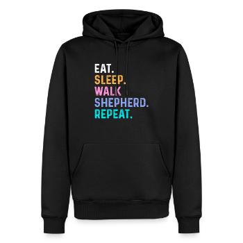 Iss Schlaf Walk Shepherd Repeat - Männer Premium Bio Hoodie - Schwarz - Vorne - Nico (187cm)