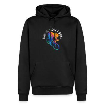Comment je roule à vélo Drôles d’amateurs de vélo - Sweat à capuche Premium bio Homme - noir - Devant - Nico (187cm)