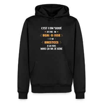 Compliqué beau gosse et brestois - Sweat à capuche Premium bio Homme - noir - Devant - Nico (187cm)