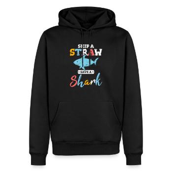 Sauter une paille Sauver un requin Océan Faune Drôle Sha - Sweat à capuche Premium bio Homme - noir - Devant - Nico (187cm)