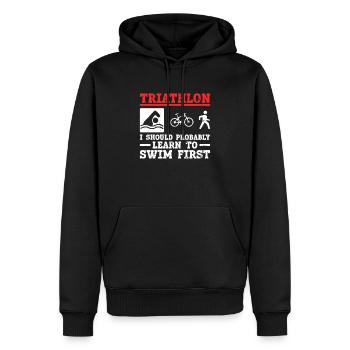 Triathlon Training Schwimmen Triathlet Lustig - Männer Premium Bio Hoodie - Schwarz - Vorne - Nico (187cm)