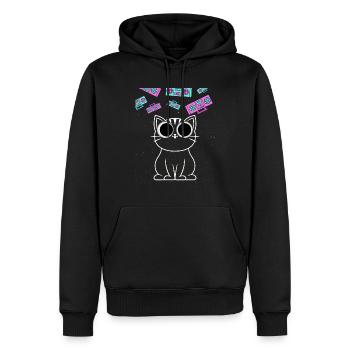 Cat Techno Katze Retro Analog Vintage Club Blaster - Männer Premium Bio Hoodie - Schwarz - Vorne - Nico (187cm)
