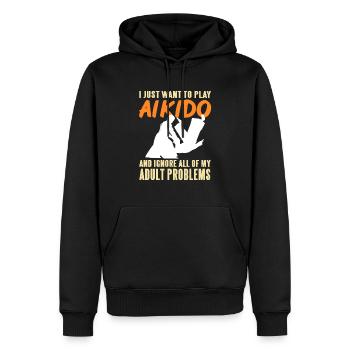 Je veux jouer à l’Aïkido et ignorer les problèmes des adultes - Sweat à capuche Premium bio Homme - noir - Devant - Nico (187cm)