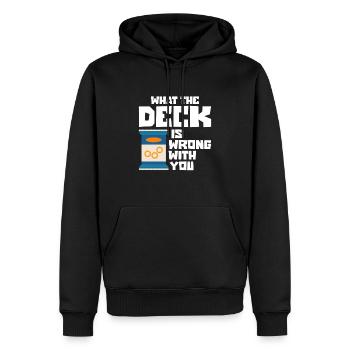 Sammelkarten What The Deck Is Wrong With You - Männer Premium Bio Hoodie - Schwarz - Vorne - Nico (187cm)