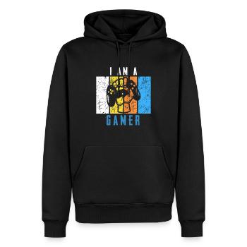 I Am A Gamer Retro Vintage Gaming T-Shirt Present - Men’s Premium Organic Hoodie - black - Front - Nico (187cm)