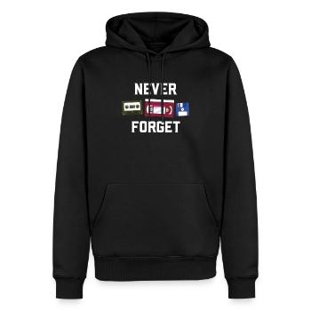 Never Forget Funny Video Cassette - Men’s Premium Organic Hoodie - black - Front - Nico (187cm)