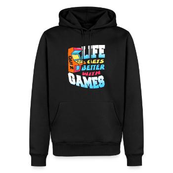 La vie s’améliore avec les jeux Retro Quiz Gamer - Sweat à capuche Premium bio Homme - noir - Devant - Nico (187cm)