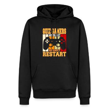 Les joueurs de quiz ne quittent jamais Nous redémarrons simplement cool - Sweat à capuche Premium bio Homme - noir - Devant - Nico (187cm)