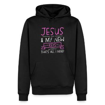 Jesus and My New Keys is All I Do - Men’s Premium Organic Hoodie - black - Front - Nico (187cm)