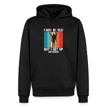 Rétro Je suis peut-être vieux mais je me lève n’importe où - Sweat à capuche Premium bio Homme - noir - Devant - Nico (187cm)