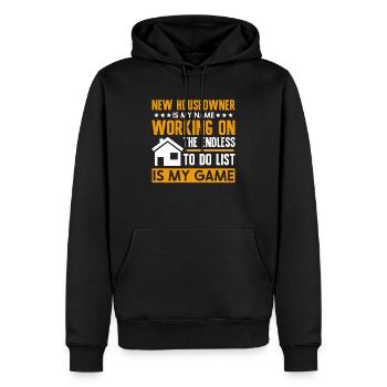Lustiges Frischer Hausbesitzer Spruch - Männer Premium Bio Hoodie - Schwarz - Vorne - Nico (187cm)