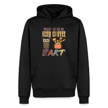 Ce dont j’ai besoin, c’est de café glacé et de mon art génial - Sweat à capuche Premium bio Homme - noir - Devant - Nico (187cm)