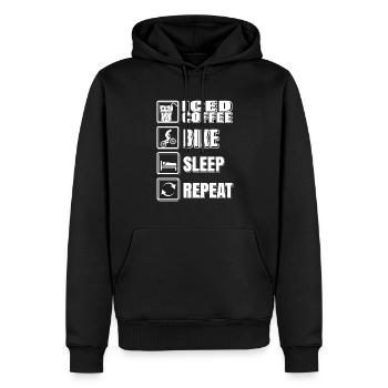 Iced Coffee Bike Sleep Repeat Funny T-Shirt - Männer Premium Bio Hoodie - Schwarz - Vorne - Nico (187cm)