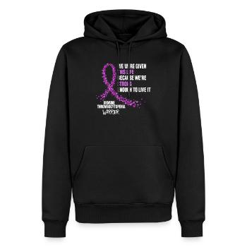 Platelets Purple Ribbon ITP Strong - Men’s Premium Organic Hoodie - black - Front - Nico (187cm)