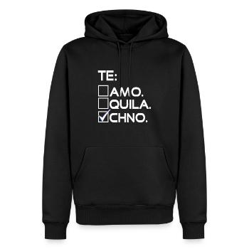 TE: AMO QUILA CHNO Funny Techno Designs T-Shirt - Männer Premium Bio Hoodie - Schwarz - Vorne - Nico (187cm)