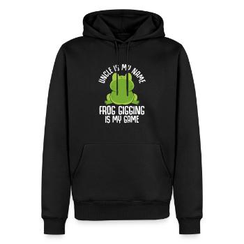 Oncle est mon nom Frogs Catch my game - Sweat à capuche Premium bio Homme - noir - Devant - Nico (187cm)