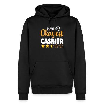 World's Okayest Cashier - Men’s Premium Organic Hoodie - black - Front - Nico (187cm)