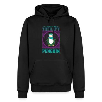Caresser le pingouin comme thérapie! DOUX &DRÔLE - Sweat à capuche Premium bio Homme - noir - Devant - Nico (187cm)