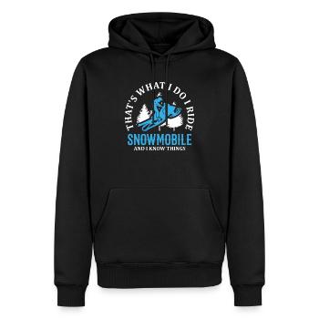 Je fais de la motoneige et je sais des choses - Sweat à capuche Premium bio Homme - noir - Devant - Nico (187cm)