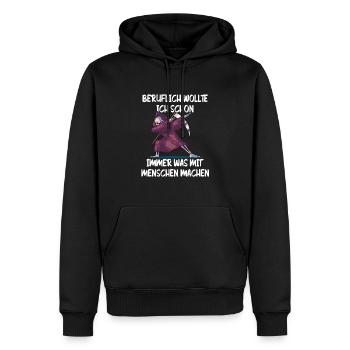 Beruflich wollte ich schon immer was mit Menschen - Männer Premium Bio Hoodie - Schwarz - Vorne - Nico (187cm)