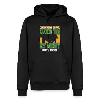 Pendant que vous lisez ceci, mon argent achète plus - Sweat à capuche Premium bio Homme - noir - Devant - Nico (187cm)