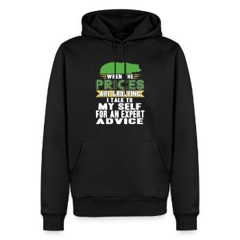 Quand les prix baissent, je me parle à moi-même - Sweat à capuche Premium bio Homme - noir - Devant - Nico (187cm)
