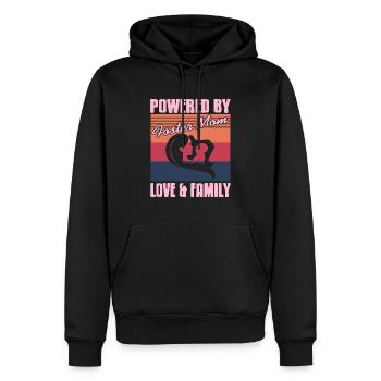 Powered By Foster Mom Love & Family Retro Present - Men’s Premium Organic Hoodie - black - Front - Nico (187cm)